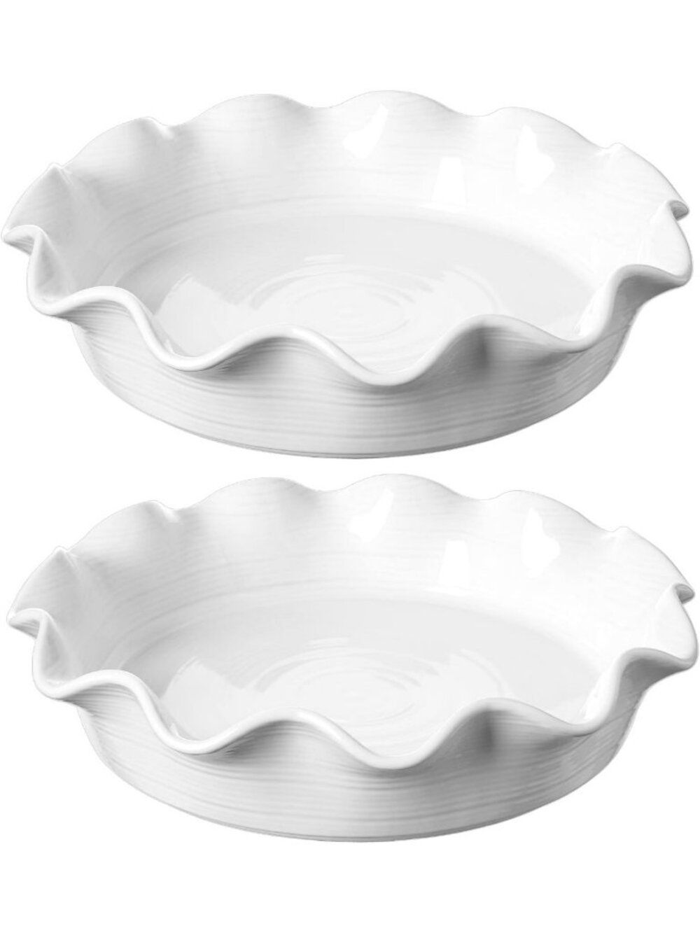 Set of 2 Deep Dish Ceramic Pie Plates, 11-Inch Ruffled Edge Baking Dishes